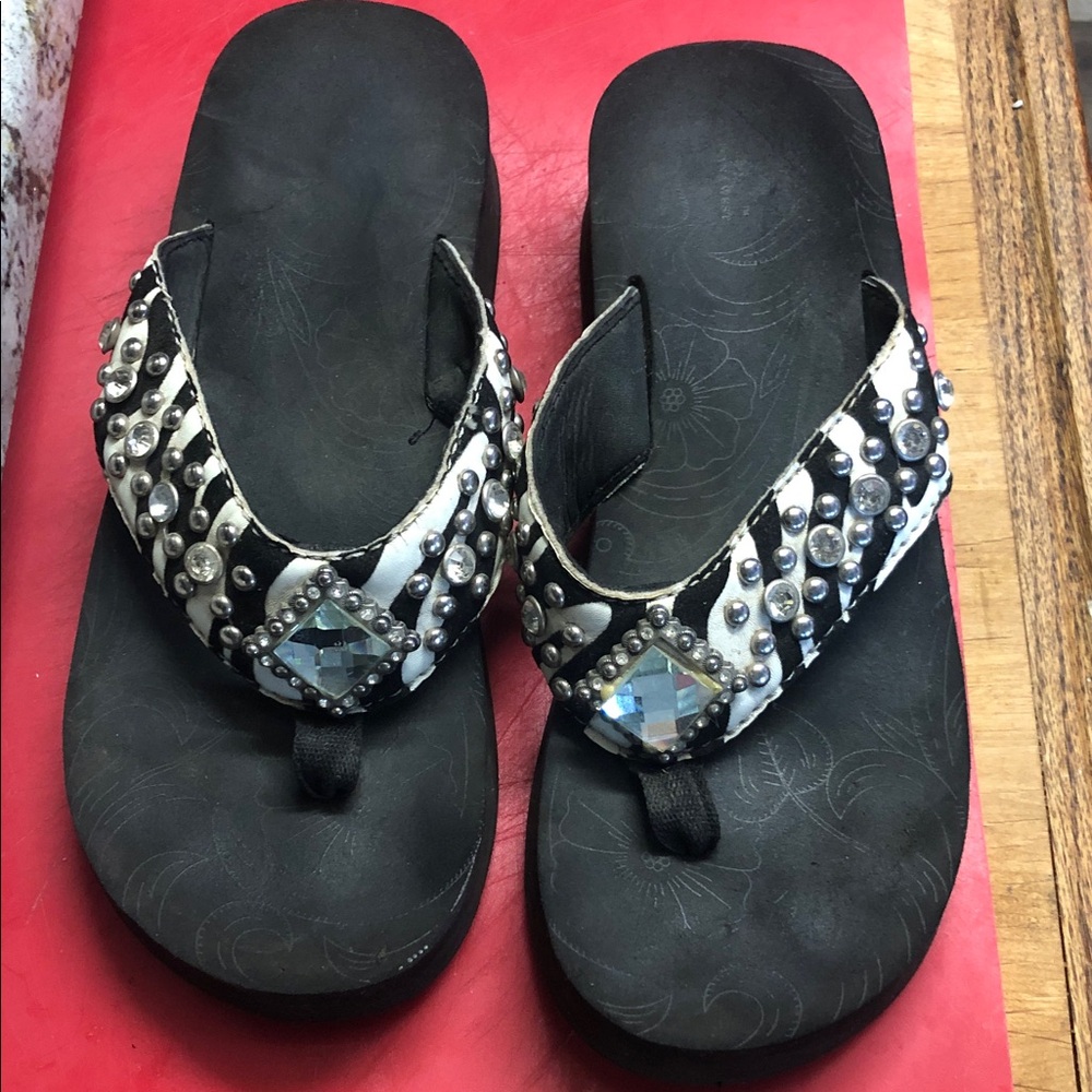 Montana West Black and white zebra Rhinestone Flip Flop wedge Sandals